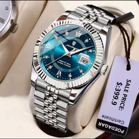 POEDAGAR P910 Luxury Sport Wrist Watch For Man-Silver & Blue