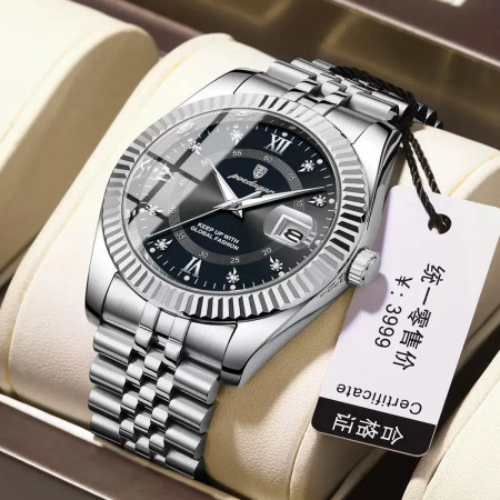 POEDAGAR 910 Luxury Sport Wrist Watch For Men Watch- Silver&Black
