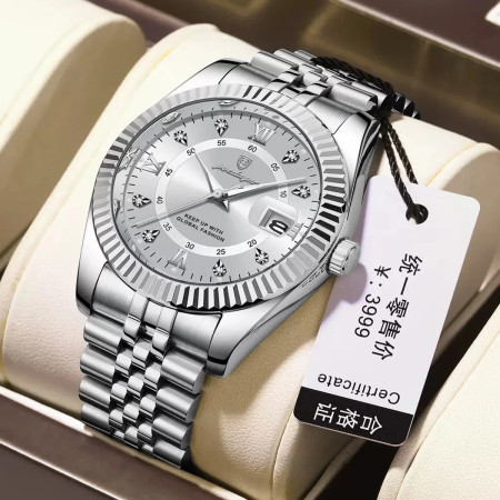 POEDAGAR P910 Luxury Sport Wrist Watch For Man -Full Silver