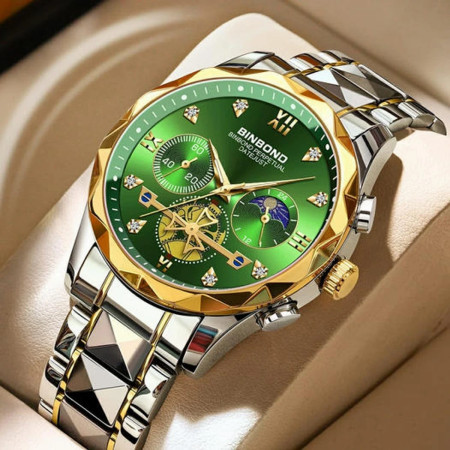 Chronograph no active Watch For Men Stainless Steel Wristwatches-Golden & Green