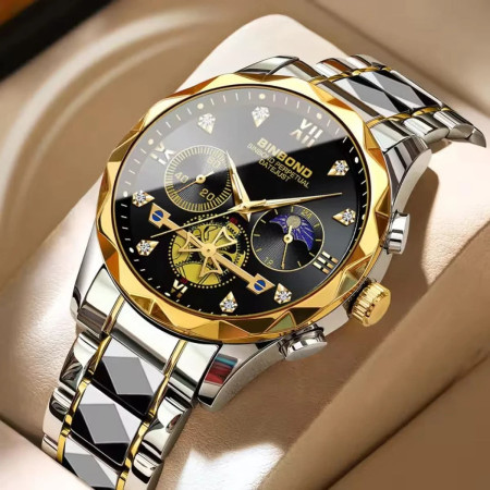 Chronograph no active Watch For Men Stainless Steel Wristwatches-Golden &Black