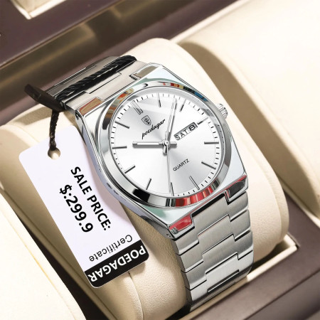 POEDAGAR 930 Luxury Sport Wrist Watch For Man -Silver