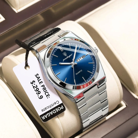 POEDAGAR 930 Luxury Sport Wrist Watch For Man -Silver & Blue