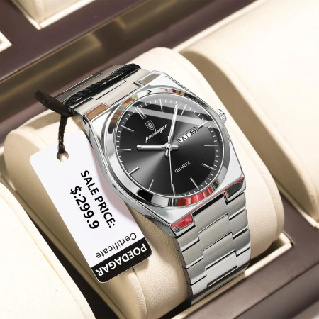 POEDAGAR 930 Luxury Sport Wrist Watch For Man -Silver & Black